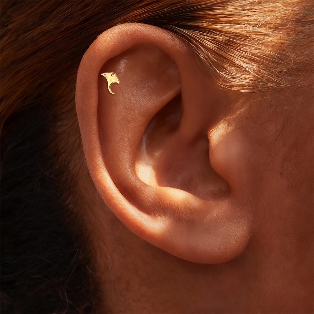 Women's S925 Silver Manta Ray Polished Glossy Stud Earrings